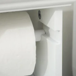 Meuble WC armoire toilette - porte, support papier - dim. 21L x 17l x 66H cm - blanc