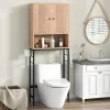 Meuble WC Au Dessus des Toilettes Meuble de Salle De Bain avec Armoire à Double Porte Compartiment Ouvert Naturel