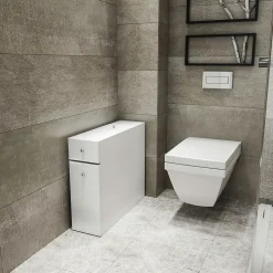 Meuble WC blanc, 2 tiroirs rangement 1 porte MARFA
