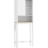 Meuble WC dessus de toilette style bohème - porte coulissante, étagère, niche - effet bois clair blanc