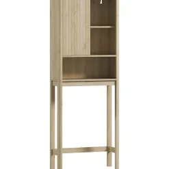 Meuble WC dessus de toilette style bohème - porte coulissante, étagère, niche - effet bois clair