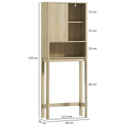 Meuble WC dessus de toilette style bohème - porte coulissante, étagère, niche - effet bois clair