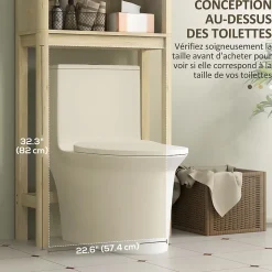 Meuble WC dessus de toilette style bohème - porte coulissante, étagère, niche - effet bois clair