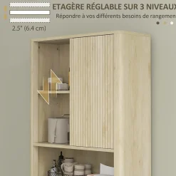 Meuble WC dessus de toilette style bohème - porte coulissante, étagère, niche - effet bois clair