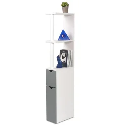 Meuble WC effet bois avec 2 portes grises