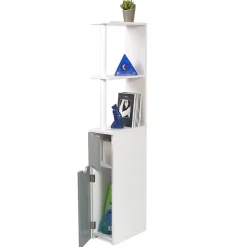 Meuble WC effet bois avec 2 portes grises