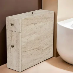 Meuble WC effet travertin, 2 tiroirs 1 porte MARFA