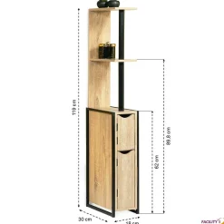 Meuble WC en bois et métal - 18 x 30 x 119 cm - FACILITYS