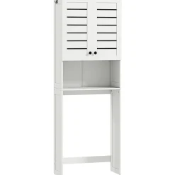 Meuble WC meuble dessus toilettes style classique chic 2 portes étagère niche blanc