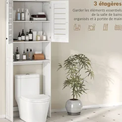 Meuble WC meuble dessus toilettes style classique chic 2 portes étagère niche blanc