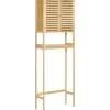 Meuble WC meuble dessus toilettes style cosy dim. 60L x 23l x 173H cm portes à lattes étagère bambou MDF aspect bois clair