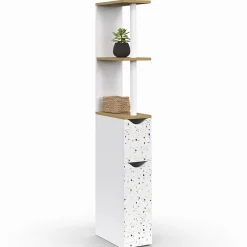 Meuble WC étagère WILLY 2 portes motif terrazzo et hêtre