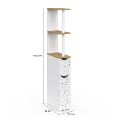Meuble WC étagère WILLY 2 portes motif terrazzo et hêtre