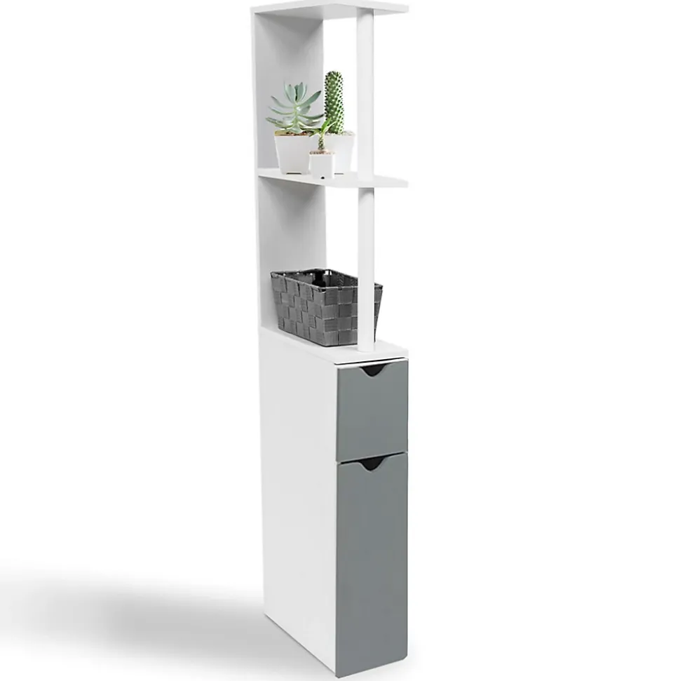 Meuble WC étagère WILLY bois 2 portes blanc et gris