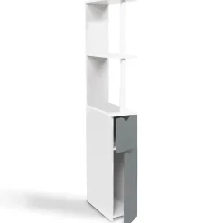 Meuble WC étagère WILLY bois 2 portes blanc et gris