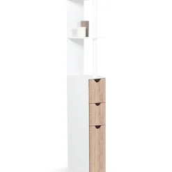 Meuble WC étagère WILLY bois 3 portes blanc et hêtre