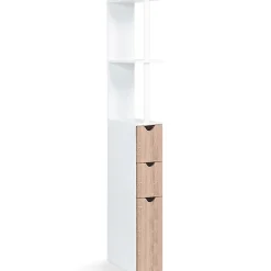 Meuble WC étagère WILLY bois 3 portes blanc et hêtre