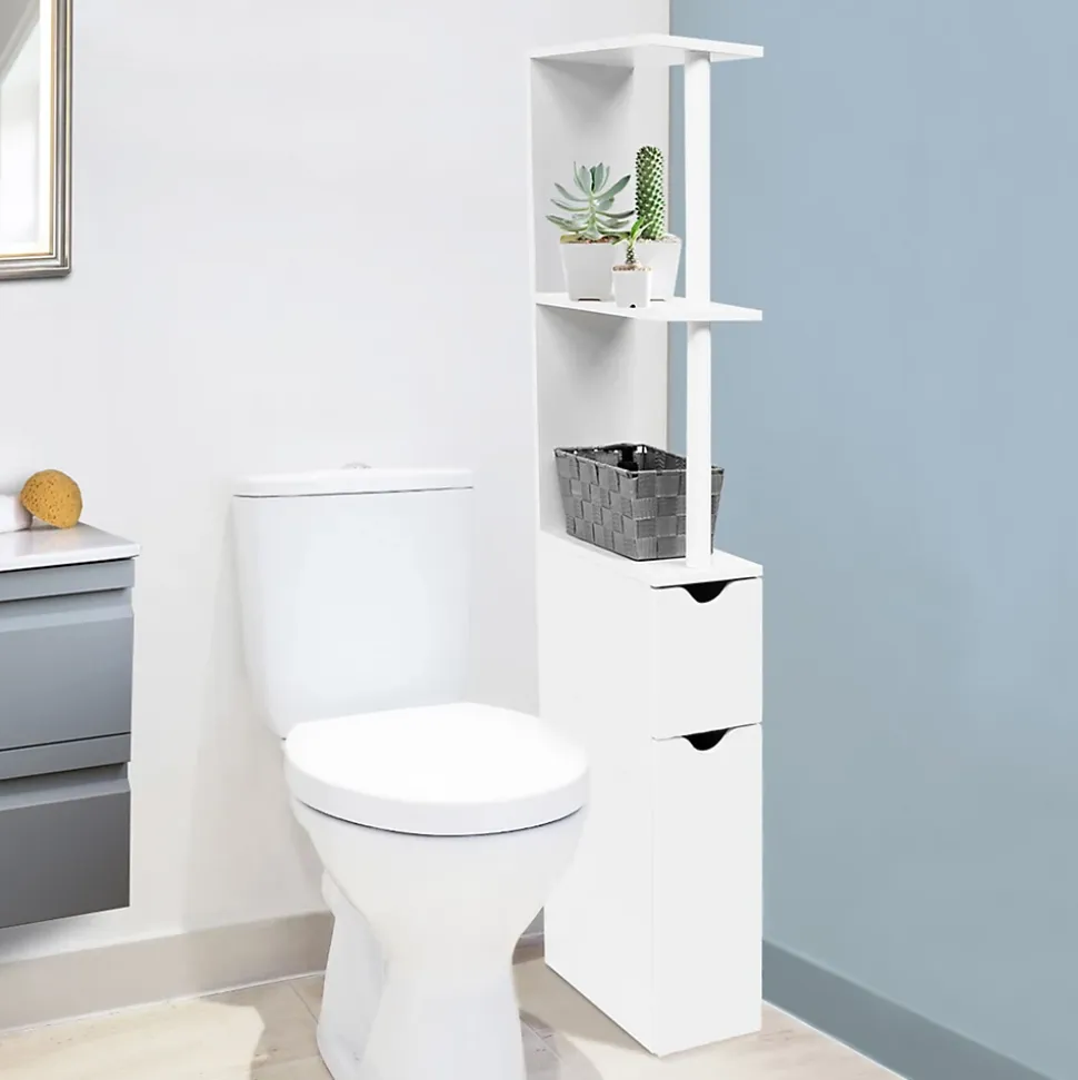 Meuble WC étagère WILLY bois 2 portes blanc