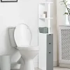 Meuble WC étagère WILLY bois 3 portes blanc et gris
