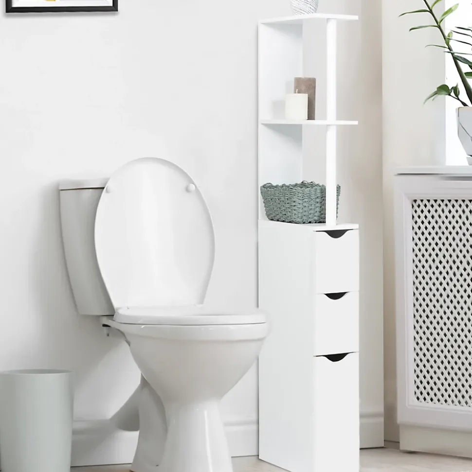 Meuble WC étagère WILLY bois 3 portes blanc