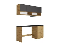 Meubles de buanderie pour machine à laver avec plan de travail - L182 cm - Anthracite et naturel clair - NATAJI