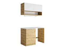Meubles de buanderie pour machine à laver avec plan de travail - L122 cm - Blanc et naturel clair - NATAJI