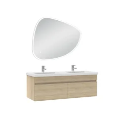 Meubles double vasque 120cm vasque + miroir 3 couleurs lumineux Chêne Wotan