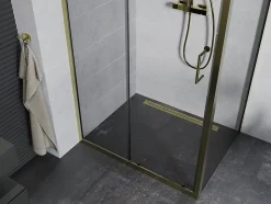 Mexen Apia cabine de douche coulissante 90 x 80 cm, transparent, or - 840-090-080-50-00