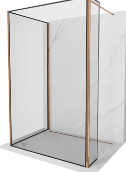 Mexen Kioto paroi de douche Walk-in 120 x 110 x 30 cm, cadre noir, or rose - 800-120-110-221-60-70-030