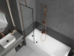 Mexen Next paroi de douche à 1 volet 50 x 150 cm, cadre noir, or rose - 895-050-000-00-70-60