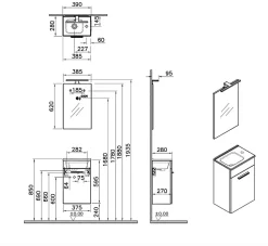 Mia ensemble meuble 39x61x28 cm avec miroir, lavabo et éclairage LED, Cordoba (MIASET40C)