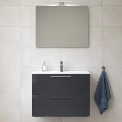 Mia ensemble meuble 79x61x39,5 cm avec miroir, lavabo et éclairage LED, Anthracite brillant (MIASET80A)