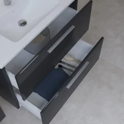 Mia ensemble meuble 79x61x39,5 cm avec miroir, lavabo et éclairage LED, Anthracite brillant (MIASET80A)