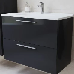 Mia ensemble meuble 79x61x39,5 cm avec miroir, lavabo et éclairage LED, Anthracite brillant (MIASET80A)