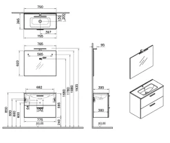 Mia ensemble meuble 79x61x39,5 cm avec miroir, lavabo et éclairage LED, Cordoba (MIASET80C)
