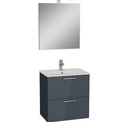 Mia ensemble meuble 59x61x39,5 cm avec porte, avec miroir, lavabo et éclairage LED, Blanc brillant (MIASETFP60B)