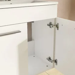 Mia ensemble meuble 59x61x39,5 cm avec porte, avec miroir, lavabo et éclairage LED, Blanc brillant (MIASETFP60B)