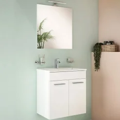 Mia ensemble meuble 59x61x39,5 cm avec porte, avec miroir, lavabo et éclairage LED, Blanc brillant (MIASETFP60B)