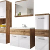 MINIO go for it, Set de meubles de salle de bains 4 pièces ALBECK, avec lavabo, blanc brillant / chêne wotan