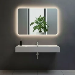 Miroir à bord poli 100x70 cm avec coins arrondis et rétroéclairage périmétrique