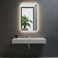 Miroir à bord poli 100x70 cm avec coins arrondis et rétroéclairage périmétrique
