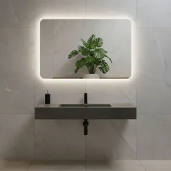 Miroir à bord poli 100x70 cm avec coins arrondis et rétroéclairage périmétrique
