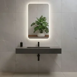 Miroir à bord poli 100x70 cm avec coins arrondis et rétroéclairage périmétrique