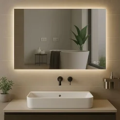 Miroir à bord poli 120x60 cm avec rétroéclairage périmétrique, interrupteur tactile et système antibuée