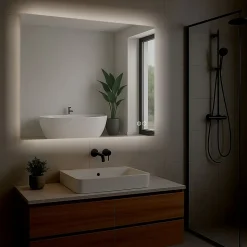 Miroir à bord poli 120x60 cm avec rétroéclairage périmétrique, interrupteur tactile et système antibuée