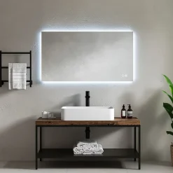 Miroir à bord poli 120x60 cm avec rétroéclairage périmétrique, interrupteur tactile et système antibuée