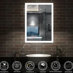 Miroir de salle de bain 50x70cm LED tricolore anti-buée + mémoire + dimmable, AICA SANITAIRE