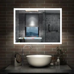 Miroir de salle de bain 60x50cm LED tricolore anti-buée + mémoire + dimmable, AICA SANITAIRE