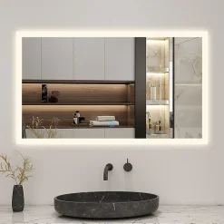 Miroir de salle de bain 80x60cm LED tricolore anti-buée + mémoire + dimmable, AICA SANITAIRE