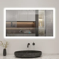 Miroir de salle de bain 80x60cm LED tricolore anti-buée + mémoire + dimmable, AICA SANITAIRE